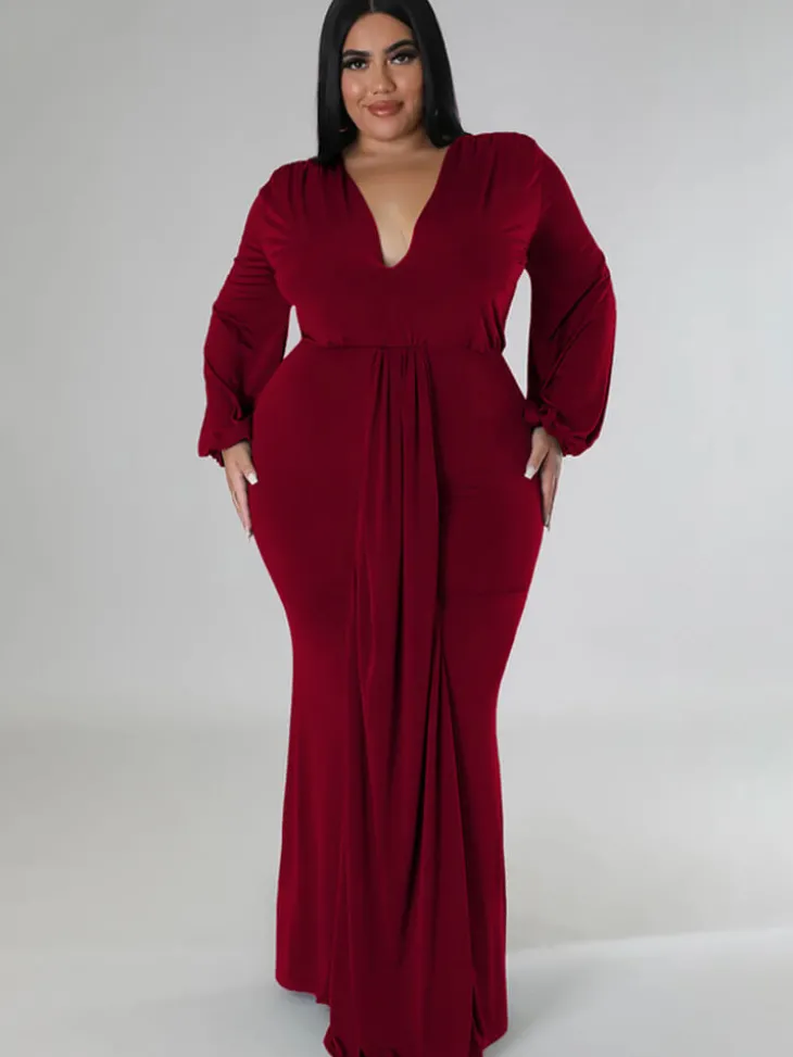 Long Sleeve V Neck Bodycon Maxi Dress