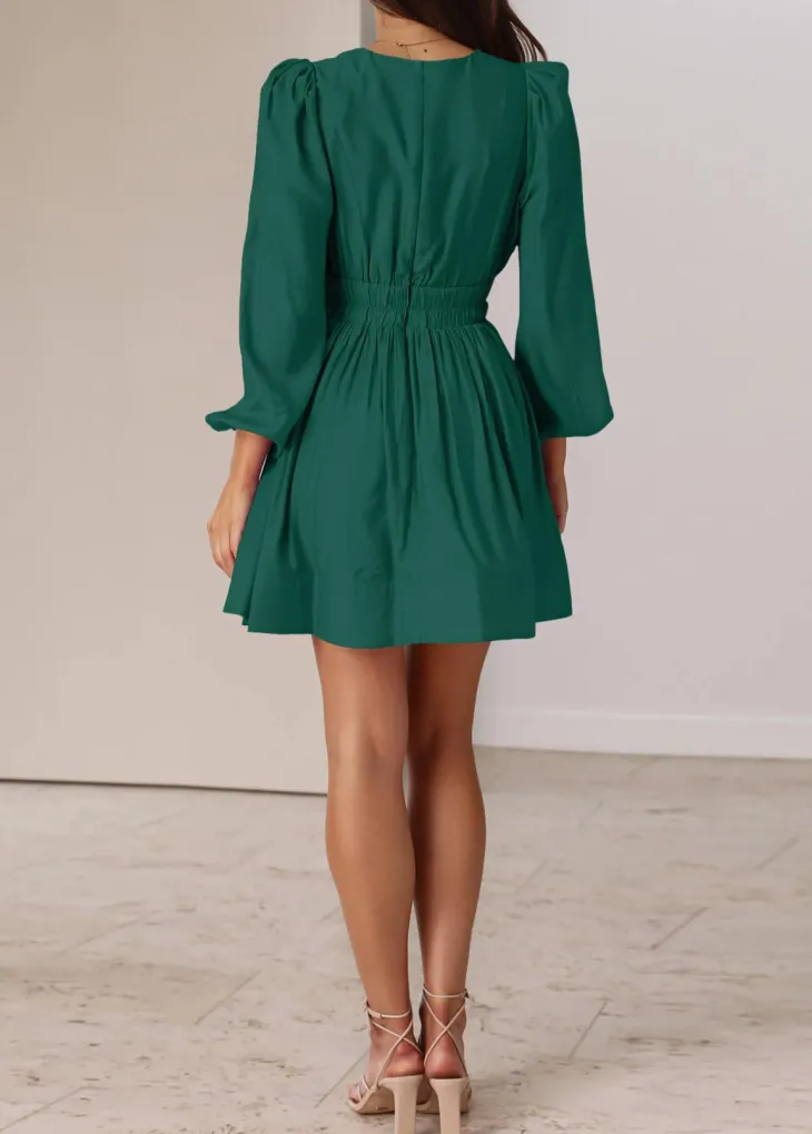 Long Sleeve V Neck Mini Dress