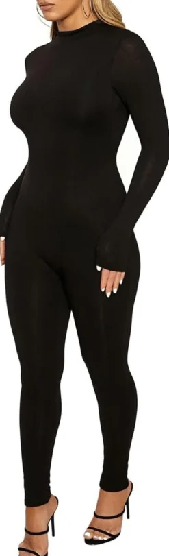 Long Sleeve Zipper Bodycon Solid Color Jumpsuit