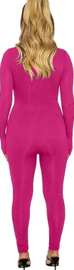 Long Sleeve Zipper Bodycon Solid Color Jumpsuit