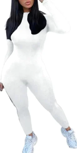 Long Sleeve Zipper Bodycon Solid Color Jumpsuit