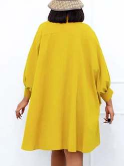 Long Sleeves Button Loose Mini Shirt Dress