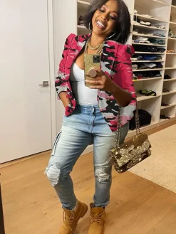 Long Sleeves Camouflage Print Jacket