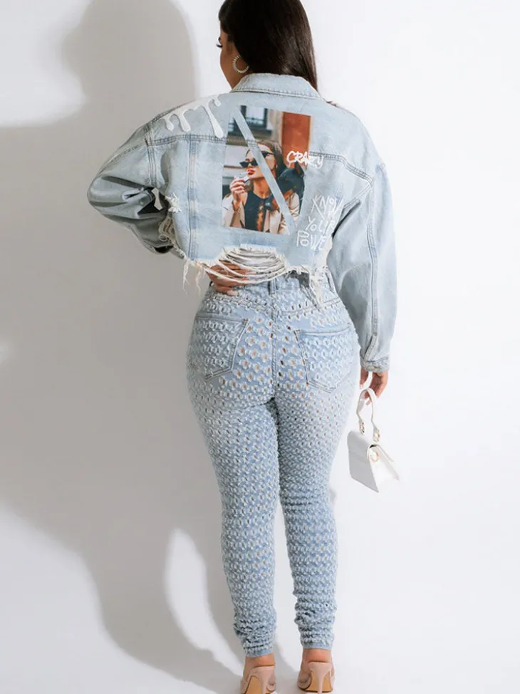 Long Sleeves Lapel Denim Jacket