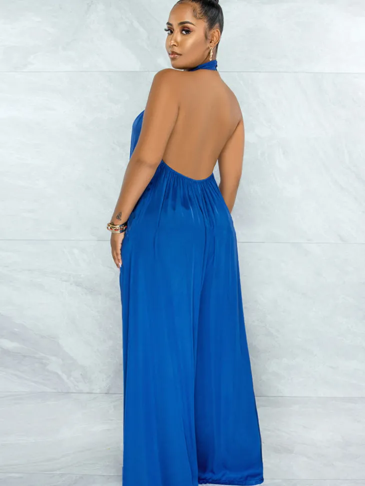 Loose Fit Halter Backless Wide Leg Jumpsuit