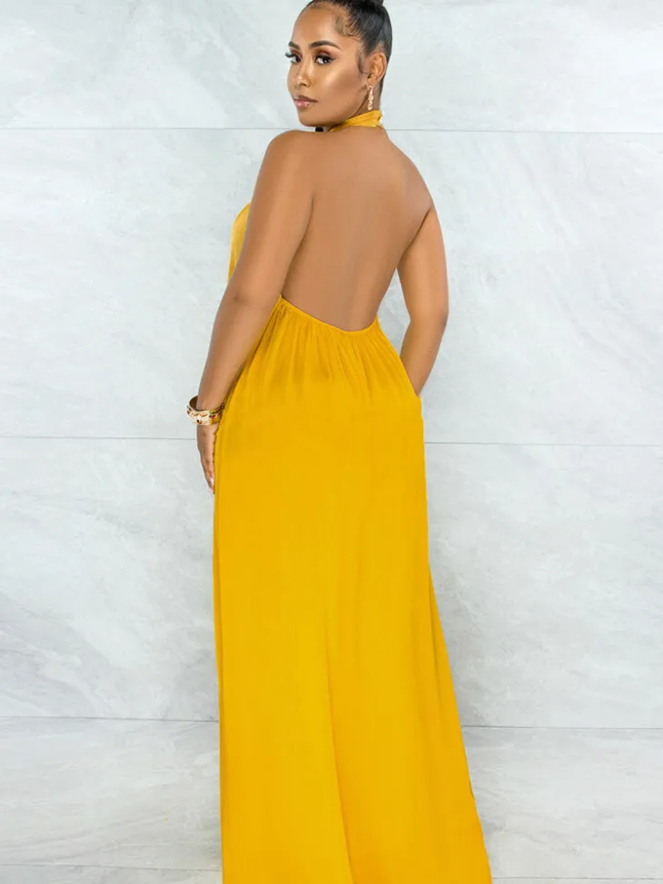 Loose Fit Halter Backless Wide Leg Jumpsuit