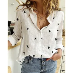 Loose Fit Long Sleeve Linen Shirt