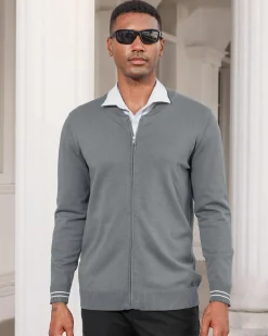Mens Casual Stand Collar Full-Zip Jacket