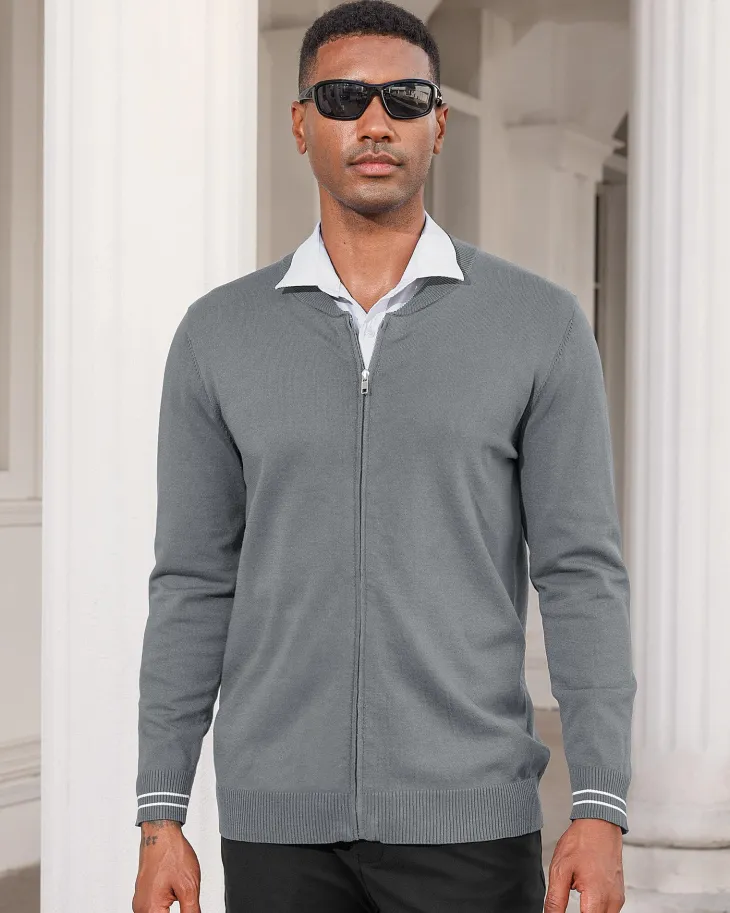 Mens Casual Stand Collar Full-Zip Jacket