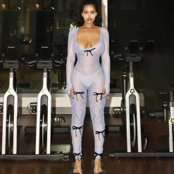 Mesh Long Sleeve Bodycon Jumpsuit
