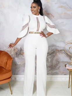 Mesh Patchwork Half Sleeve Bodycon Jumpsuit