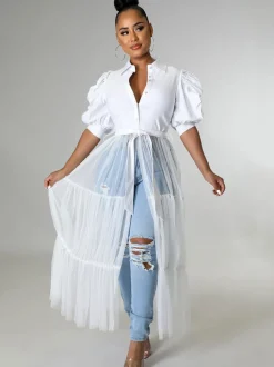 Mesh Patchwork Short Sleeve V Neck Top