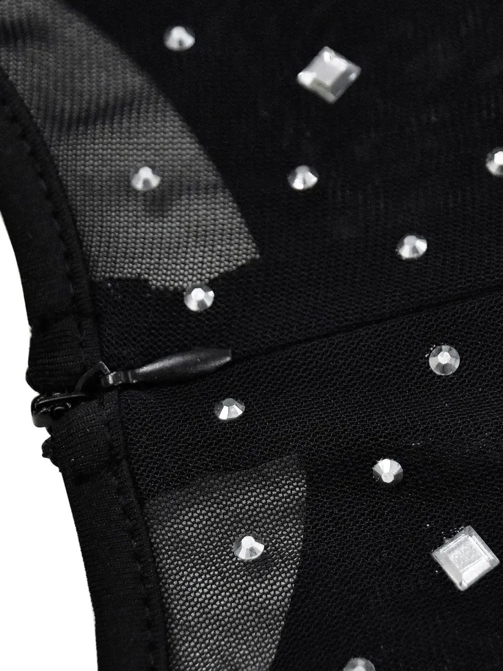 Mesh Rhinestone Sleeveless Maxi Dress