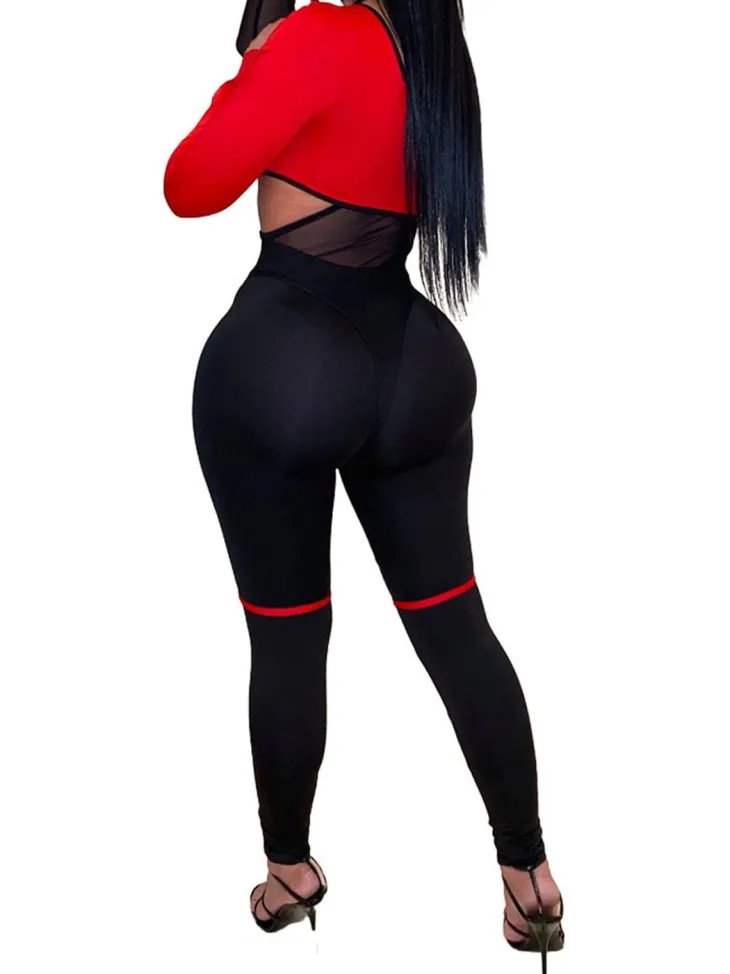 Mesh Two Piece Long Sleeve Bodysuit Long Pants