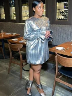 Mirror Finish Long Sleeve Mini Dress