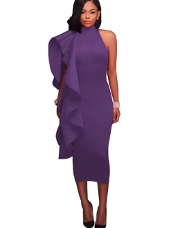 Mock Neck Sleeveless Ruffle Midi Dress