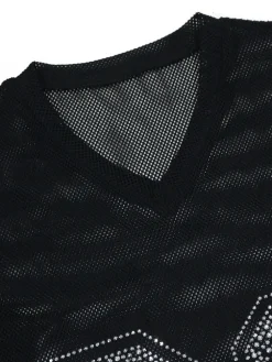 Number Graphic Rhinestone Mesh T-Shirt Dress