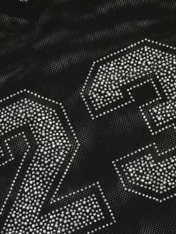 Number Graphic Rhinestone Mesh T-Shirt Dress