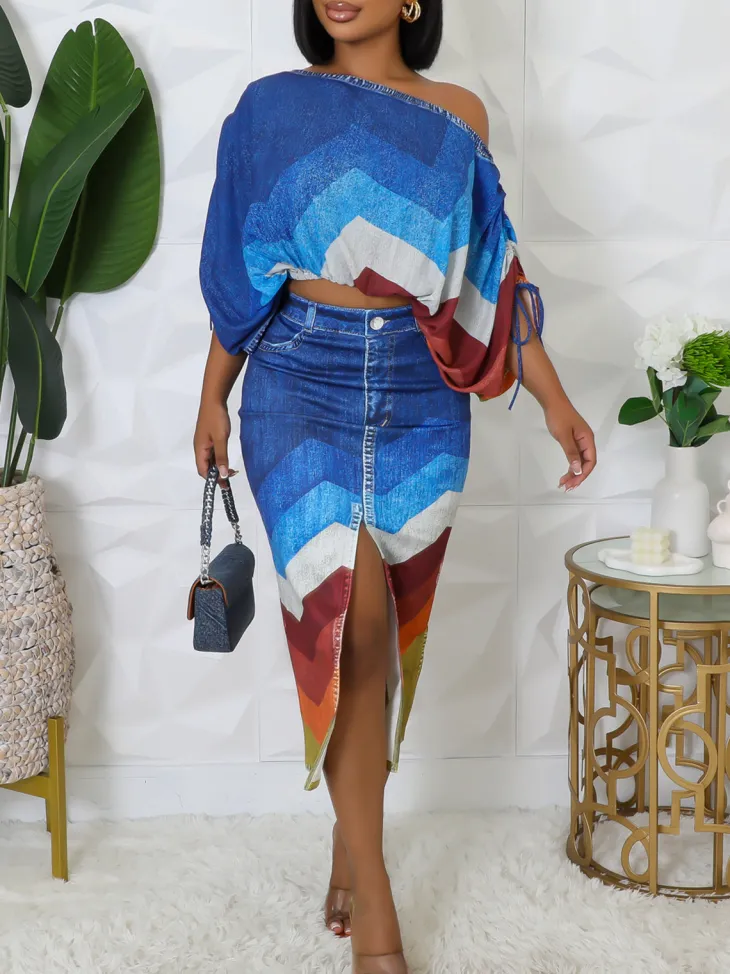 Off Shoulder Colorful Skirt Set