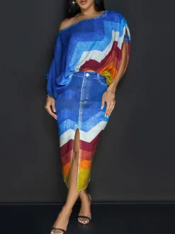 Off Shoulder Colorful Skirt Set