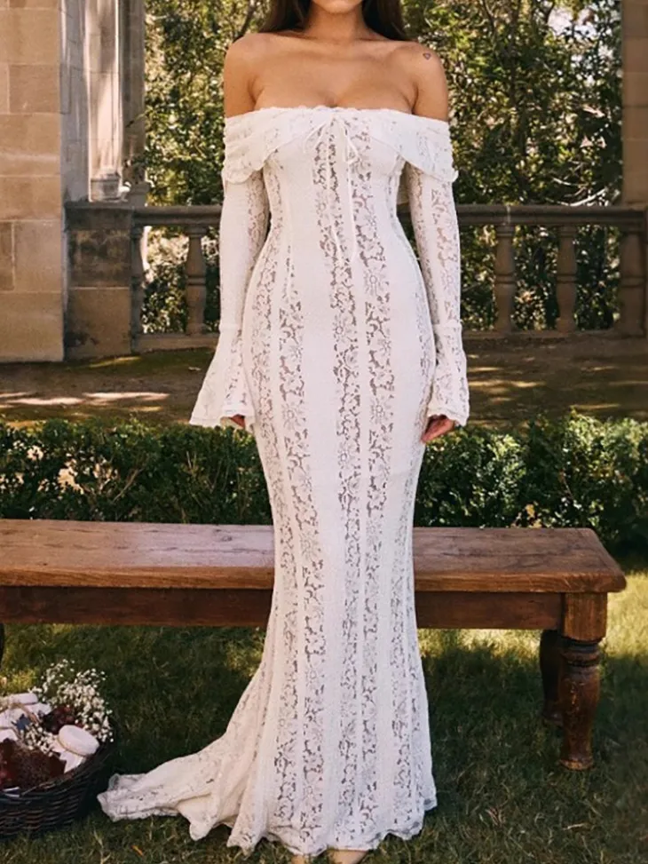 Off Shoulder Lace Maxi Dress