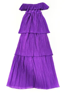 Off Shoulder Layered Pleated Plus Size Maxi Dress