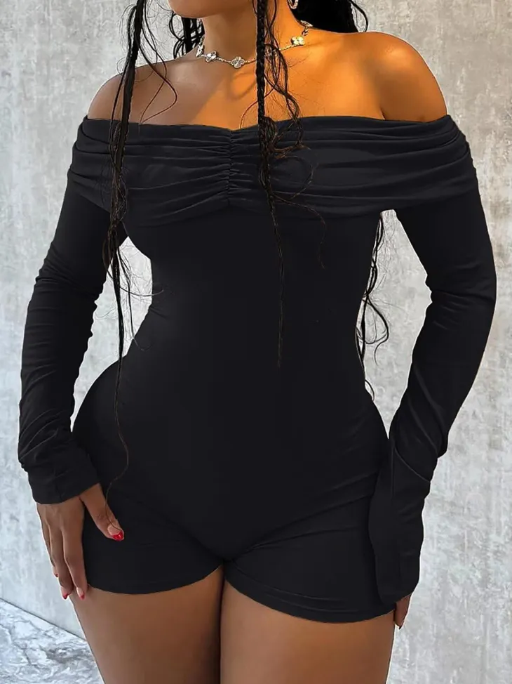 Off Shoulder Long Sleeve Bodycon Romper