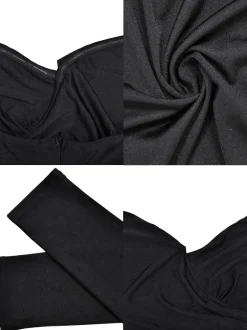 Off Shoulder Pleated Feather Slit Dress