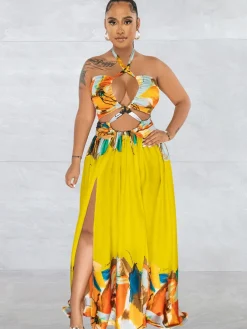 Off Shoulder Printed Patchwork Maxi Dress
