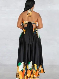 Off Shoulder Printed Patchwork Maxi Dress