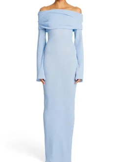 Off Shoulder Ribbed Knit Maxi Dress