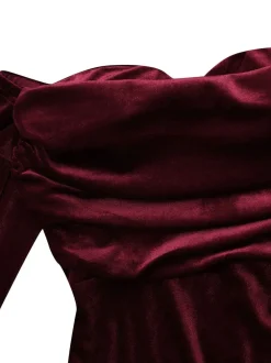 Off Shoulder Velvet Split Maxi Dress