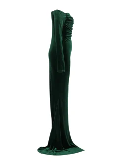 Off Shoulder Velvet Split Maxi Dress