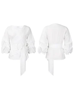 Off-Shoulder Puff Sleeve V-Neck Blouse