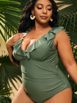 One Piece Sleevelesss Ruffle Bodycon Swimsuit