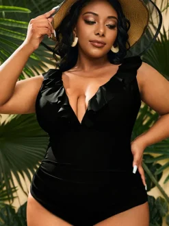 One Piece Sleevelesss Ruffle Bodycon Swimsuit