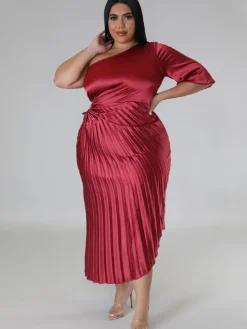 One Shoulder Lace Up Ruched Maxi Dress