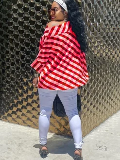 One Shoulder Plaid Print Bodycon Top
