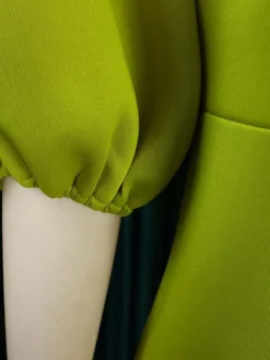 One Shoulder Puff Sleeve Ruffle Slit Dress