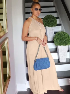 One Shoulder Sleeveless Wide Leg Jumpsuit