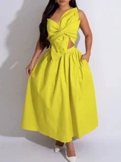 One-Shoulder Ruched Petal Cutout Dress
