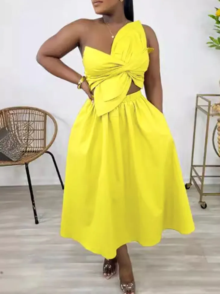 One-Shoulder Ruched Petal Cutout Dress