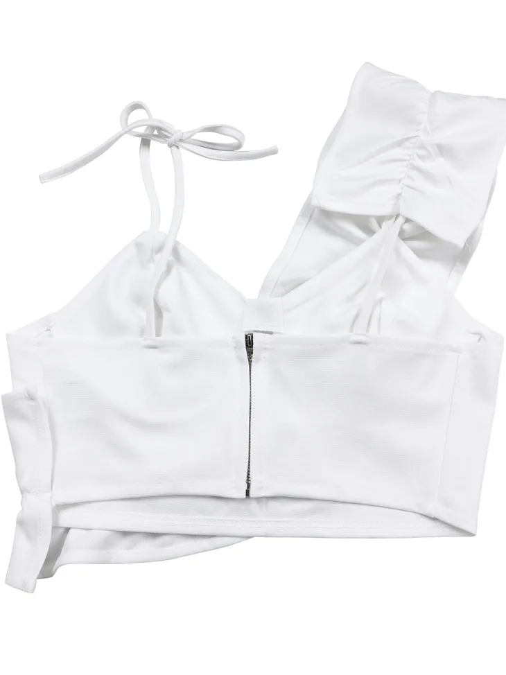 One-Shoulder Ruffle Pleated Pants Set