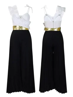 One-Shoulder Ruffle Pleated Pants Set