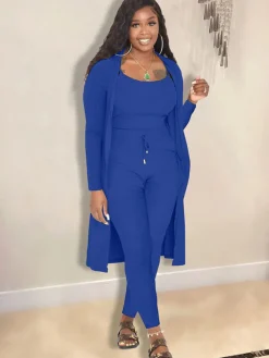 Open Front Cardigan Long Pants Three Piece Outfits