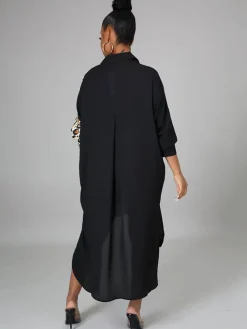 Oversize Irregular Leopard Print Patchwork Shirt Dress