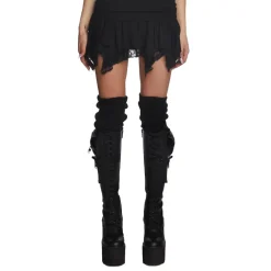 Patchwork Lace Ruffle Pleated Mini Skirt