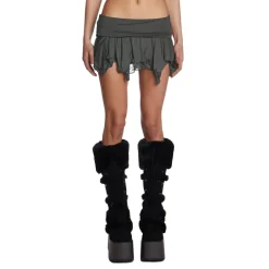 Patchwork Lace Ruffle Pleated Mini Skirt