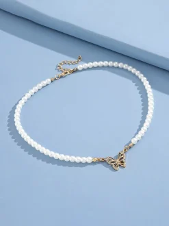 Pearl Butterfly Pendant Collar Necklace
