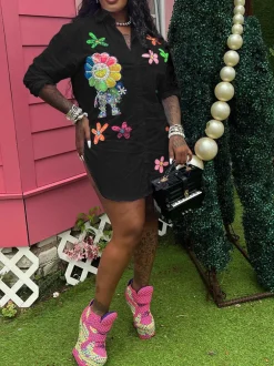 Pearl Floral Print Shirt Dress
